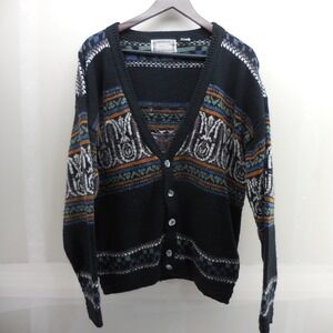 Concrete Mix Vintage 90s Black Intarsia Knit Cardigan Sweater‎ Mens Medium